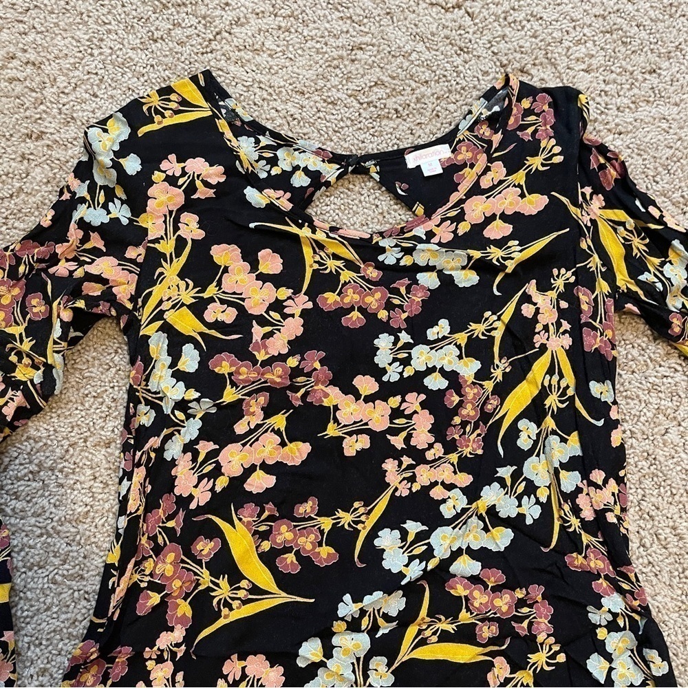 Xhilaration Dress Womens Medium Black Multicolor Floral Tie Sleeve - Picture 3 of 11